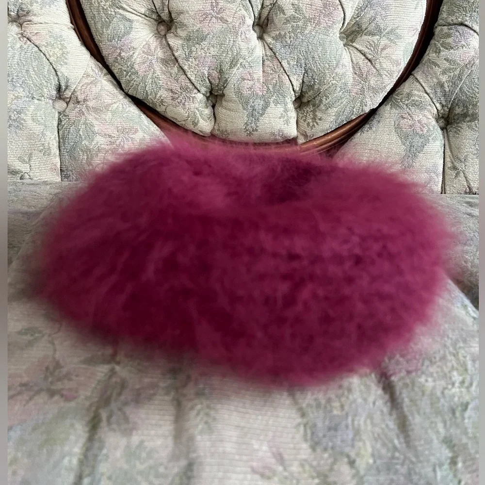 🇨🇦 80s Vintage Maroon Burgundy Angora Wool Fuzzy Beret Hat Handmade in Canada - Picture 4 of 7